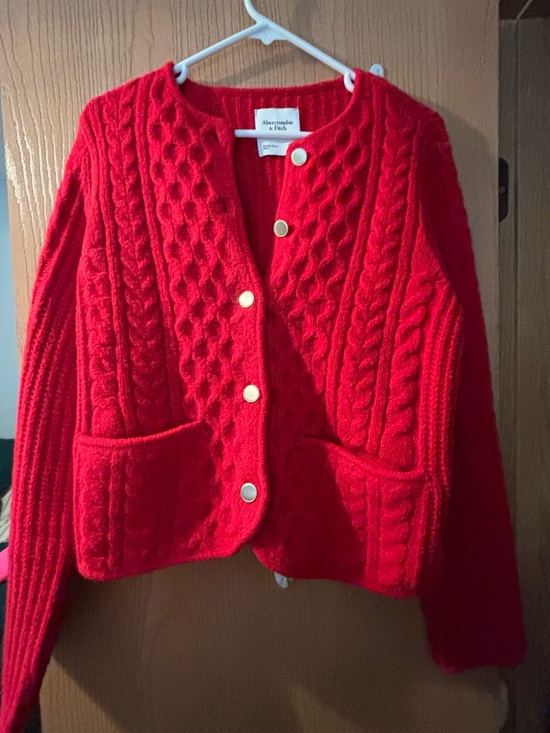 Abercrombie & Fitch Sweaters - Abercrombie & Fitch Bright Red Cable Knit Pocket Cardigan